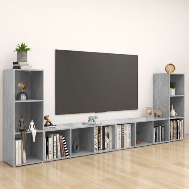 Berkfield Home TV Cabinets 4 pcs Concrete Grey 107x35x37 cm Engineered Wood - Size: 107 x 35 x 37 cm - image 1