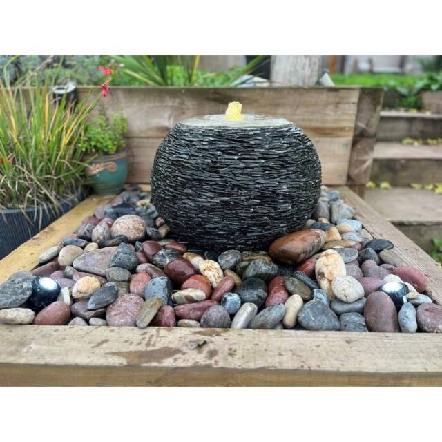 Buttercup Farm Natural Slate Surface Arius Garden Fountain with Pump, Light in Grey - image 1