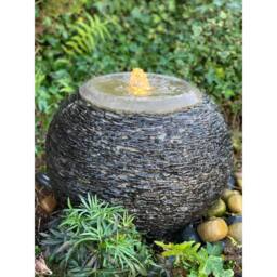 Buttercup Farm Natural Slate Surface Arius Garden Fountain with Pump, Light in Grey - thumbnail 3
