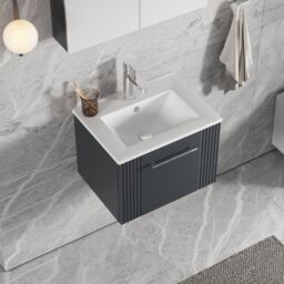 Balterley Wall Hung 1 Drawer Vanity Unit - Minimalist Basin 500mm, Satin Dark Grey - thumbnail 3