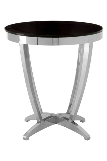 Orsina Luxurious Black Tempered Glass Side Table, Versatile Silver Finished Bedside Table, Modern Round Table - image 1