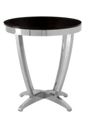 Orsina Luxurious Black Tempered Glass Side Table, Versatile Silver Finished Bedside Table, Modern Round Table
