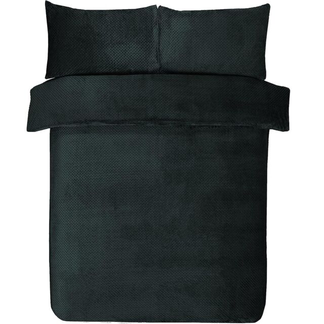 Gr8 Home Sleepdown Waffle Teddy Fleece Duvet Pillowcase Set in Black - Size: King - image 1