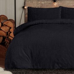 Gr8 Home Sleepdown Waffle Teddy Fleece Duvet Pillowcase Set in Black - Size: King - thumbnail 3