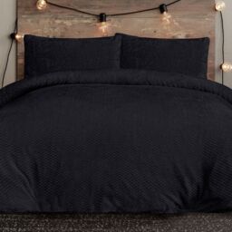 Gr8 Home Sleepdown Waffle Teddy Fleece Duvet Pillowcase Set in Black - Size: King - thumbnail 2