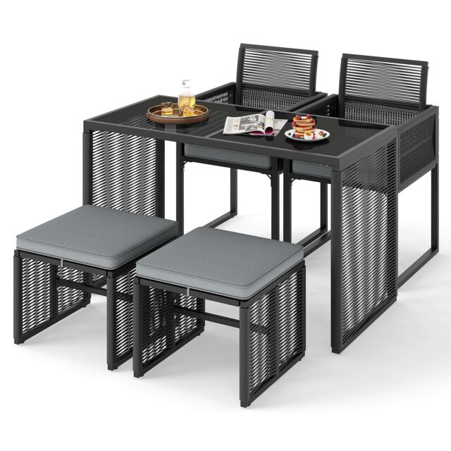 Costway 5 Pieces Patio Dining Set Outdoor Conversation Set in Grey - image 1