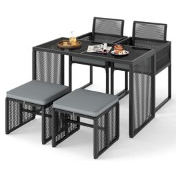 Costway 5 Pieces Patio Dining Set Outdoor Conversation Set in Grey - thumbnail 1