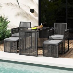 Costway 5 Pieces Patio Dining Set Outdoor Conversation Set in Grey - thumbnail 9