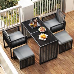 Costway 5 Pieces Patio Dining Set Outdoor Conversation Set in Grey - thumbnail 7