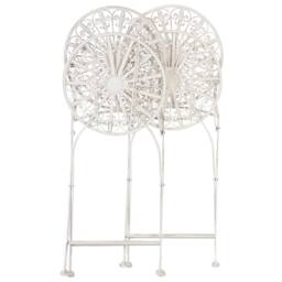 Wyld and Coco Set 2 White Iron Foldable Bistro Chairs Distressed UV Resistant - thumbnail 7