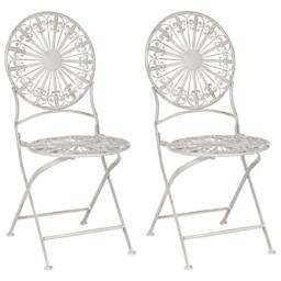 Wyld and Coco Set 2 White Iron Foldable Bistro Chairs Distressed UV Resistant - thumbnail 2