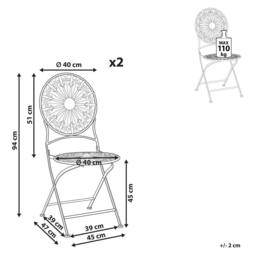 Wyld and Coco Set 2 White Iron Foldable Bistro Chairs Distressed UV Resistant - thumbnail 4