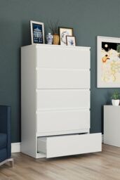 Home Discount Vida Designs Glinton 'HIGH GLOSS 5 Drawer Chest of Drawers' Storage Bedroom Furniture in White - thumbnail 2