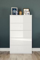 Home Discount Vida Designs Glinton 'HIGH GLOSS 5 Drawer Chest of Drawers' Storage Bedroom Furniture in White - thumbnail 4