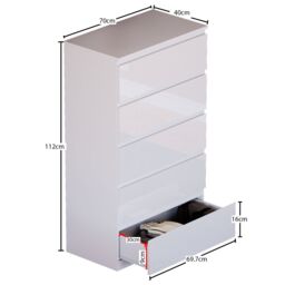 Home Discount Vida Designs Glinton 'HIGH GLOSS 5 Drawer Chest of Drawers' Storage Bedroom Furniture in White - thumbnail 3