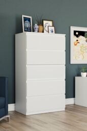 Home Discount Vida Designs Glinton 'HIGH GLOSS 5 Drawer Chest of Drawers' Storage Bedroom Furniture in White - thumbnail 1