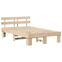 Berkfield Home Elegant Bed Frame with Headboard 140x190 cm Solid Wood Pine in Beige - thumbnail 3