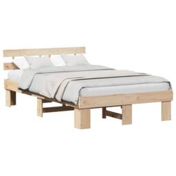 Berkfield Home Elegant Bed Frame with Headboard 140x190 cm Solid Wood Pine in Beige - thumbnail 1