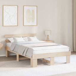 Berkfield Home Elegant Bed Frame with Headboard 140x190 cm Solid Wood Pine in Beige - thumbnail 2