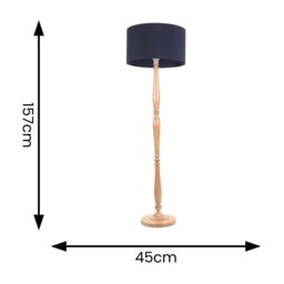 ValueLights Victoria Light Wood Traditional Stem Floor Lamp with Fabric Drum Shade in Navy - thumbnail 5