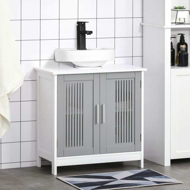 Kleankin Bathroom Pedestal Under Sink Cabinet with Storage Shelf, 2 Doors in Grey - image 1