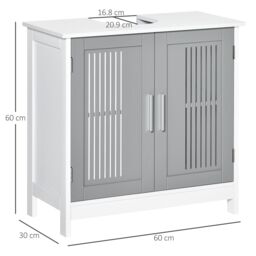 Kleankin Bathroom Pedestal Under Sink Cabinet with Storage Shelf, 2 Doors in Grey - thumbnail 3