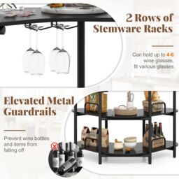 Gymax Bar Unit for Liquor 3-Tier Corner Bar Table With Wine Glasses Holder in Black - thumbnail 5