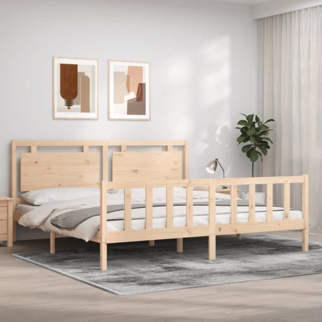 Berkfield Home Bed Frame with Headboard 180x200 cm Super King Solid Wood in Brown - image 1