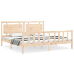 Berkfield Home Bed Frame with Headboard 180x200 cm Super King Solid Wood in Brown - thumbnail 2