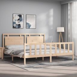 Berkfield Home Bed Frame with Headboard 180x200 cm Super King Solid Wood in Brown - thumbnail 3