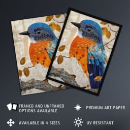 "Artery8 Wall Art Print Stylised Chinese Blue Flycatcher Gold Leaf Branch Poster in Beige - Size: W18"" x H24""" - thumbnail 2