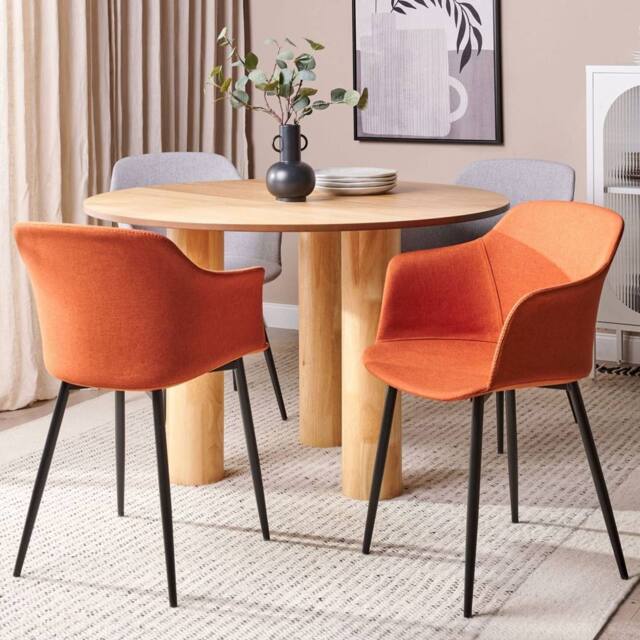 Wyld and Coco Set of 2 Orange Upholstered Dining Chairs Black Powder Coat Legs - image 1