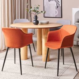 Wyld and Coco Set of 2 Orange Upholstered Dining Chairs Black Powder Coat Legs - thumbnail 1