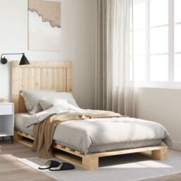 Berkfield Home Bed Frame without Mattress with Headboard 90x200 cm Solid Wood in Brown - thumbnail 1