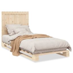 Berkfield Home Bed Frame without Mattress with Headboard 90x200 cm Solid Wood in Brown - thumbnail 2