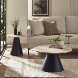 Cheshire Torrance Modern Table Set in Travertine Effect & Black - thumbnail 2