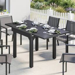 OUTSUNNY Expandable Patio Table for 4-6 People with Slatted Top, Black - Size: 160 cm x 80 cm - thumbnail 1