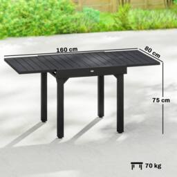 OUTSUNNY Expandable Patio Table for 4-6 People with Slatted Top, Black - Size: 160 cm x 80 cm - thumbnail 3