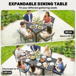 OUTSUNNY Expandable Patio Table for 4-6 People with Slatted Top, Black - Size: 160 cm x 80 cm - thumbnail 4