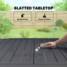 OUTSUNNY Expandable Patio Table for 4-6 People with Slatted Top, Black - Size: 160 cm x 80 cm - thumbnail 5