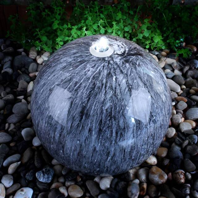 Primrose Echo Falls Marble Sphere Fountain LEDs Grey Round Water Feature 50cm in Dark Grey - image 1
