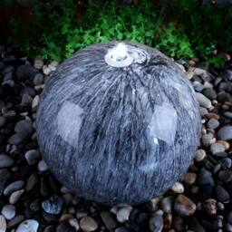 Primrose Echo Falls Marble Sphere Fountain LEDs Grey Round Water Feature 50cm in Dark Grey - thumbnail 1