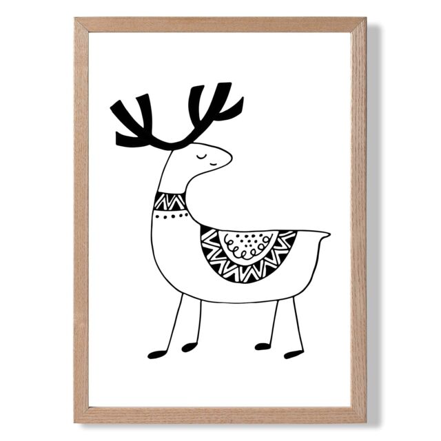 ARTZE Cute Reindeer Scandi Animal Framed Print SIZE: A2 with Oak Frame in Black - Size: A4 - image 1