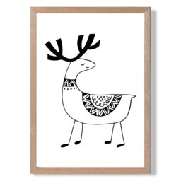ARTZE Cute Reindeer Scandi Animal Framed Print SIZE: A2 with Oak Frame in Black - Size: A4 - thumbnail 1