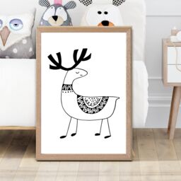 ARTZE Cute Reindeer Scandi Animal Framed Print SIZE: A2 with Oak Frame in Black - Size: A4 - thumbnail 2