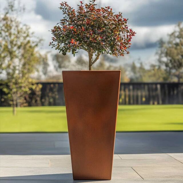 Woven Wood 90cm Zinc Copper Finish Tall Tapered Square Planter - image 1