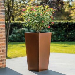 Woven Wood 90cm Zinc Copper Finish Tall Tapered Square Planter - thumbnail 4
