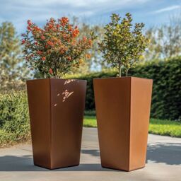 Woven Wood 90cm Zinc Copper Finish Tall Tapered Square Planter - thumbnail 7