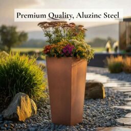 Woven Wood 90cm Zinc Copper Finish Tall Tapered Square Planter - thumbnail 9