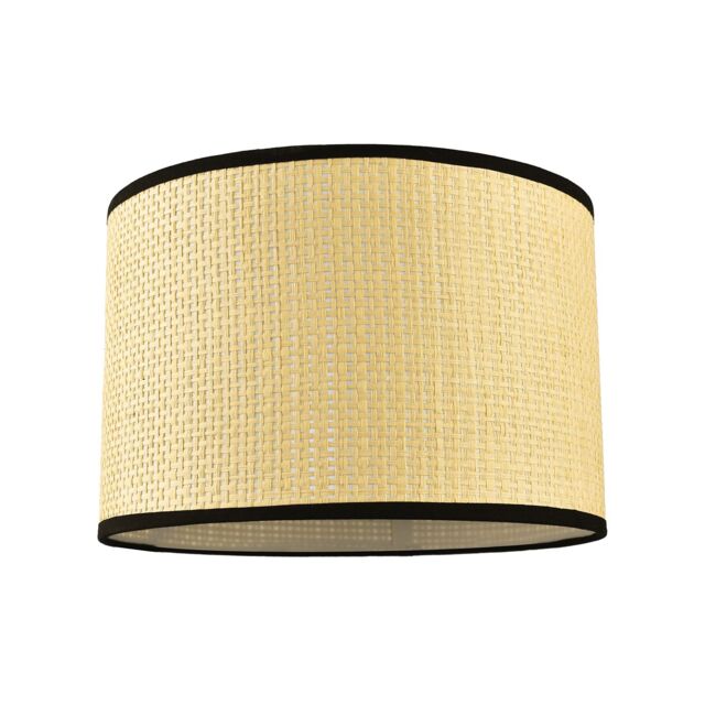Happy Homewares Thin Strapped Rattan Drum Lamp Shade with Black Cotton Fabric Trims in Taupe - Size: 12 inches - image 1